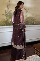 PLUM ROUGE-4PC ORGANZA EMBROIDERED SUIT