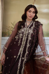 PLUM ROUGE-4PC ORGANZA EMBROIDERED SUIT