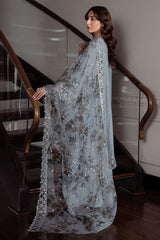 DUSKY SMOKE-3PC SILK EMBROIDERED SUIT