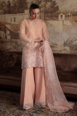 CORAL BLOOM-4PC ORGANZA EMBROIDERED SUIT