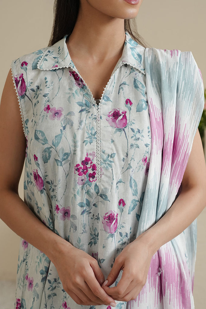 Seafoam Serenity - Floral Lawn Suit