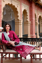 VERMILLION WOOD-3PC SATIN EMBROIDERED SUIT
