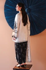 IVORY NOIR-3PC SATIN PRINTED SUIT