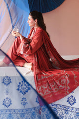 RUSSET EMBER-3PC SATIN PRINTED SUIT