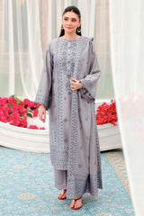 CHARCOAL ASH-3PC SATIN EMBROIDERED SUIT