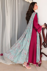 VERMILLION WOOD-3PC SATIN EMBROIDERED SUIT