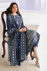 OBSIDIAN BLUE-3PC SATIN EMBROIDERED SUIT