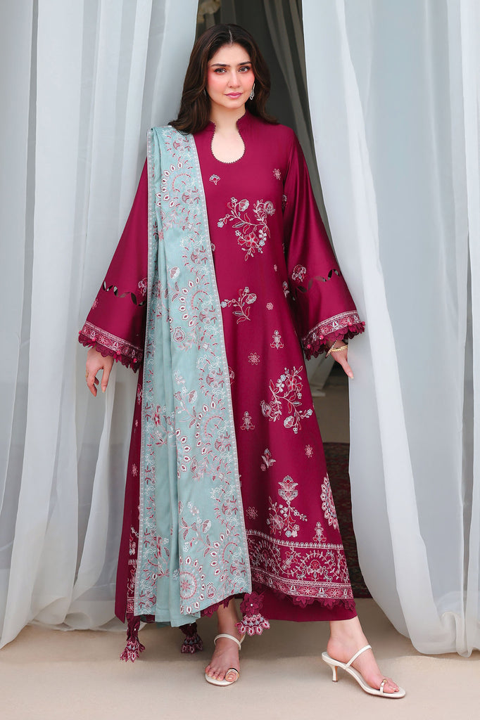 VERMILLION WOOD-3PC SATIN EMBROIDERED SUIT
