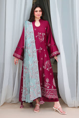 VERMILLION WOOD-3PC SATIN EMBROIDERED SUIT