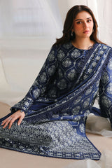 OBSIDIAN BLUE-3PC SATIN EMBROIDERED SUIT