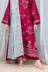 VERMILLION WOOD-3PC SATIN EMBROIDERED SUIT