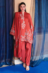 RUSSET EMBER-3PC SATIN PRINTED SUIT