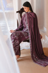 MULBERRY BROWN-3PC SATIN EMBROIDERED SUIT