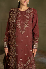 VELVET ROUGE-3PC  FANCY YARN EMBROIDERED SUIT