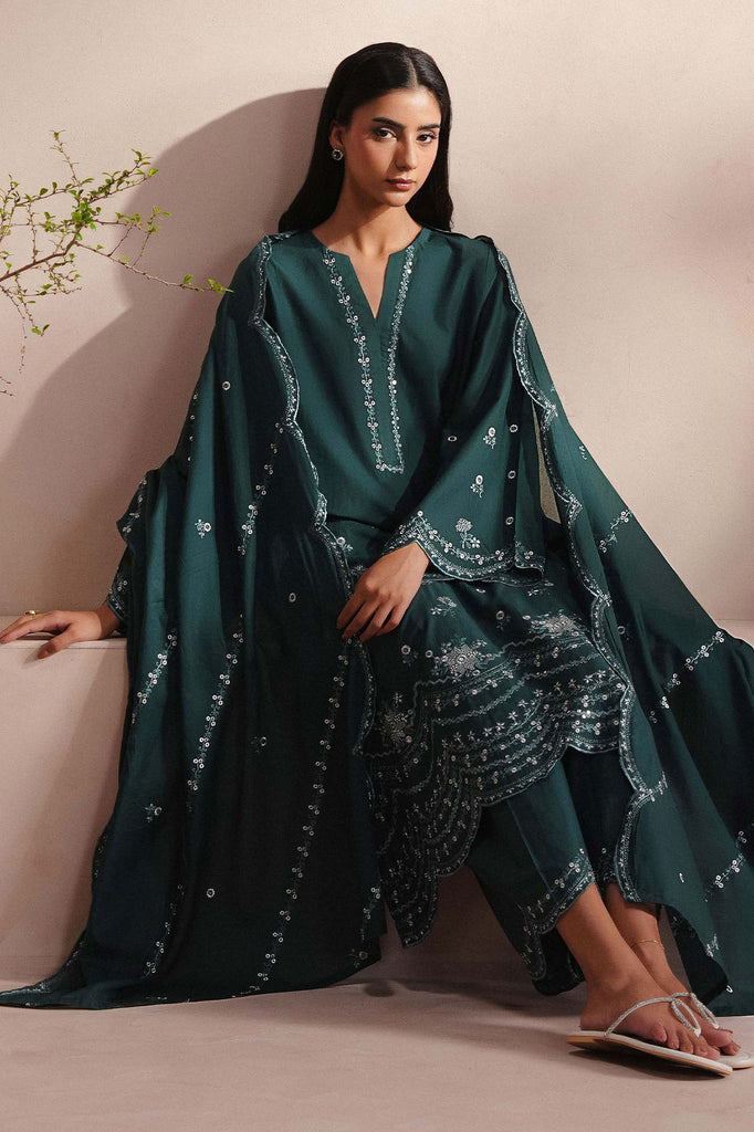 GREEN GLAM-3PC (SHIRT, TROUSER & DUPATTA)
