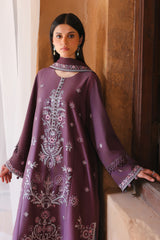 MULBERRY BROWN-3PC SATIN EMBROIDERED SUIT