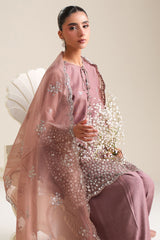 WISTFUL MAUVE-3PC SILK EMBROIDERED SUIT