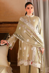 MUTED SAGE-3PC SATIN EMBROIDERED SUIT