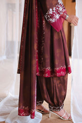 SEPIA BLOOM-3PC SATIN PRINTED SUIT