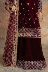 CRIMSON FLARE-3PC VELVET EMBROIDERED SUIT