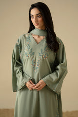 OLIVE DUSK-3PC (SHIRT, TROUSER & DUPATTA)
