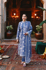 ETHNIC BLUE-3PC EMBROIDERED LAWN SUIT