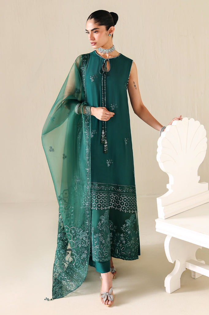 EMERALD MOSS-3PC SILK EMBROIDERED SUIT