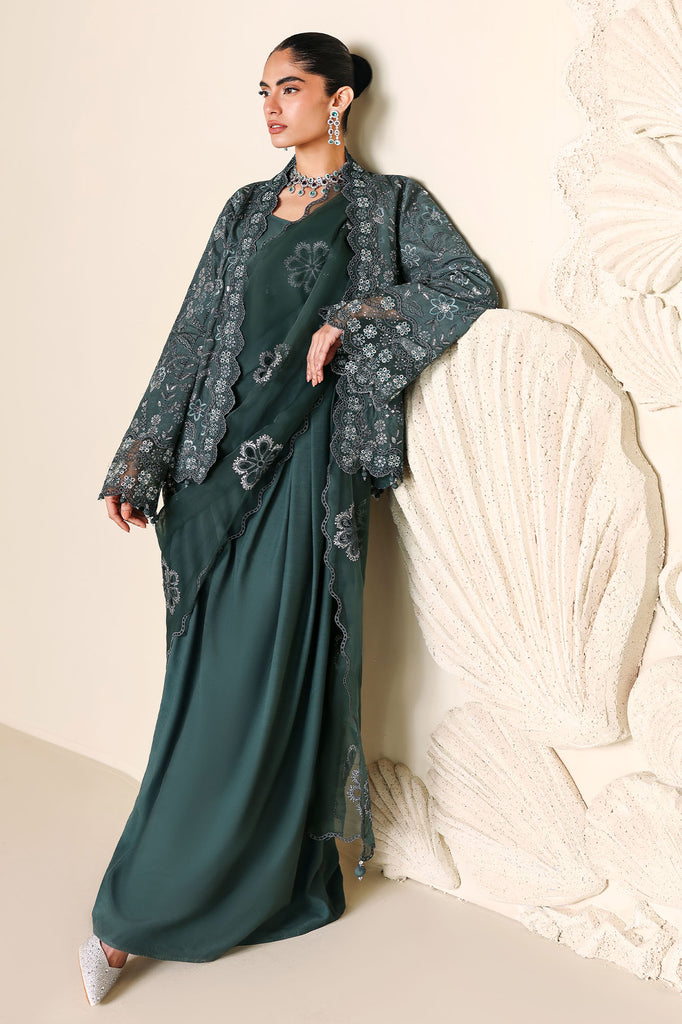DARK SEA-3PC SILK EMBROIDERED SUIT