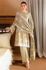 MUTED SAGE-3PC SATIN EMBROIDERED SUIT