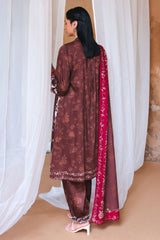 SEPIA BLOOM-3PC SATIN PRINTED SUIT