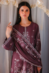 MULBERRY BROWN-3PC SATIN EMBROIDERED SUIT