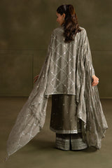 GRAY HUES-3PC VELVET EMBROIDERED SUIT