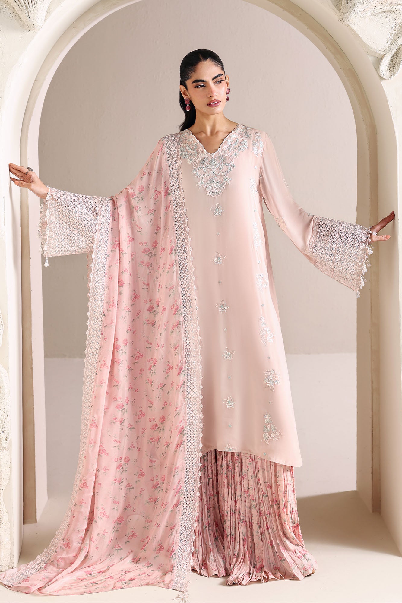 Pink Ruffled Suit PINK BLOSSOM-4PC CHIFFON EMBROIDERED SUIT