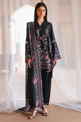 MIDNIGHT FLORA-3PC SATIN EMBROIDERED SUIT