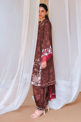 SEPIA BLOOM-3PC SATIN PRINTED SUIT