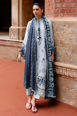 ETHNIC AZURE -3PC SATIN PRINTED SUIT