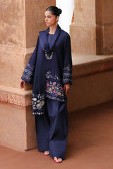 INDIGO LOOM-3PC SATIN PRINTED SUIT