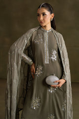 GRAY HUES-3PC VELVET EMBROIDERED SUIT