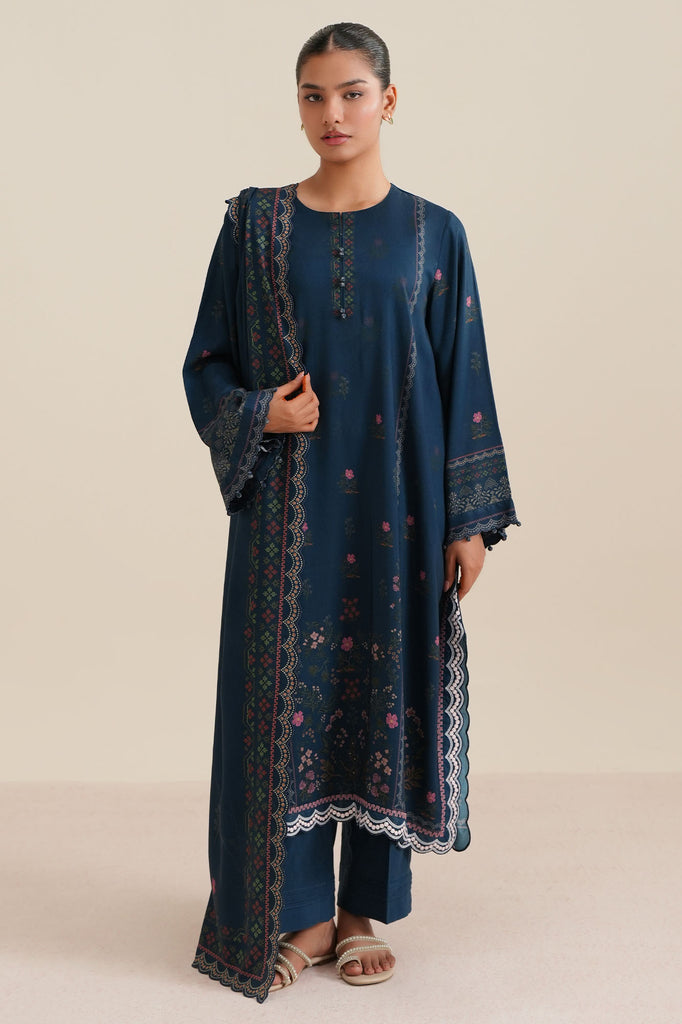 OCEAN DEEP -3PC LINEN PRINTED SUIT