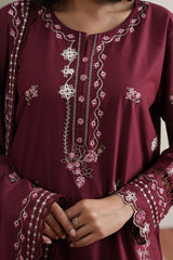 CRIMSON MAJESTY-3PC EMBROIDERED LAWN SUIT