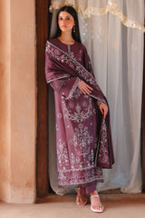MULBERRY BROWN-3PC SATIN EMBROIDERED SUIT