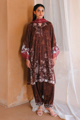 SEPIA BLOOM-3PC SATIN PRINTED SUIT