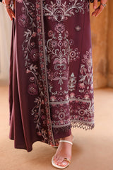 MULBERRY BROWN-3PC SATIN EMBROIDERED SUIT