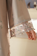 SOFT UMBER-3PC EMBROIDERED LAWN SUIT