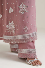ROSEWOOD PINK-4PC CHIFFON EMBROIDERED SUIT