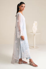 ICE BLUE CHARM-4PC ORGANZA EMBROIDERED SUIT