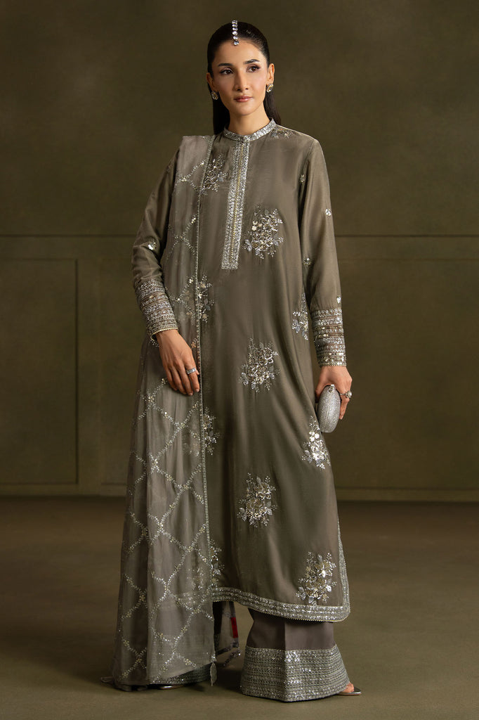 GRAY HUES-3PC VELVET EMBROIDERED SUIT