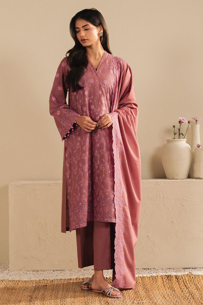 BLUSH EMBRACE-3PC (SHIRT,TROUSER & DUPATTA)
