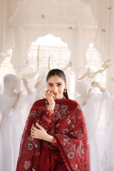 ROUGE FLARE-3PC EMBROIDERED LAWN SUIT