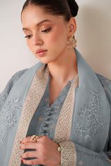 GOSSAMER GREEN-4PC ORGANZA EMBROIDERED SUIT